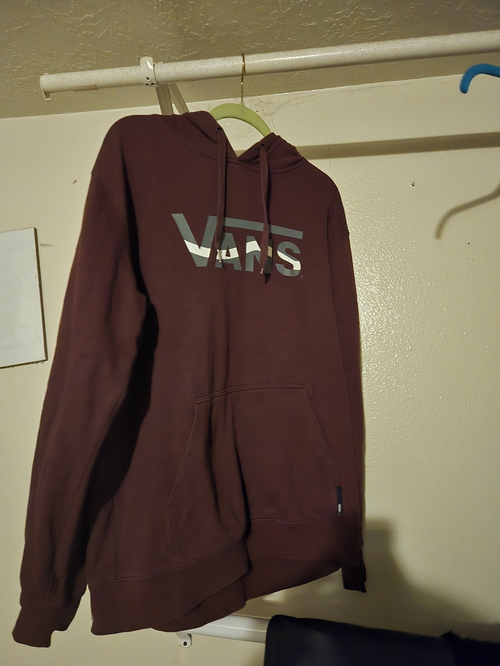 Vans Men's Graphic Pullover Hoodie Burgundy Maroon Checkerboard Sleeves